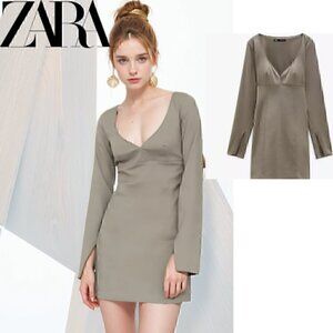Zara Sweetheart Neckline Long Sleeve Mini Dress Size Medium